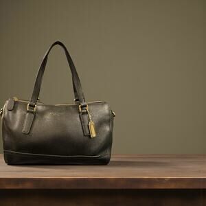 RARE Coach New York Black Saffiano Leather/ Polished Brass Satchel